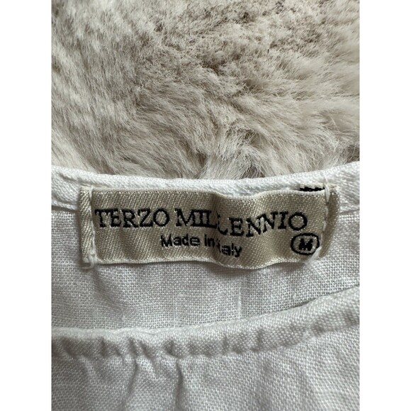 Terzo Millennio 100% Linen Tank White Crocheted Bottom Hem Italy Size M - Picture 4 of 6